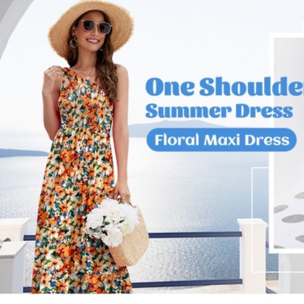 Floral Boho Smocked Maxi One Shoulder Dress